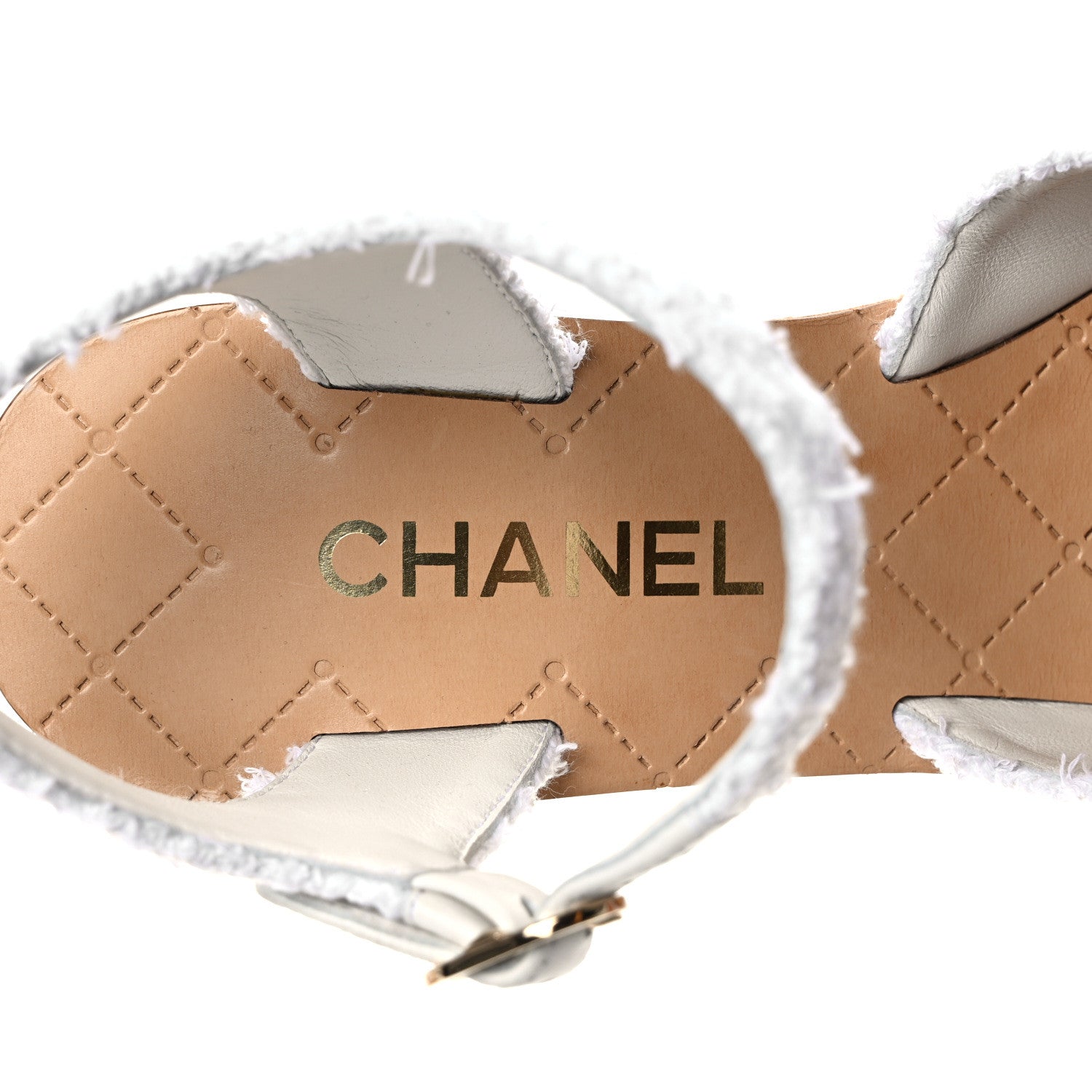 Chanel Tweed Cork CC Wedge Sandals 40 White 7 of 8