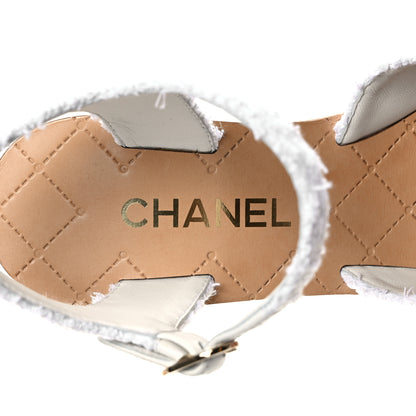 Chanel Tweed Cork CC Wedge Sandals 40 White 7 of 8