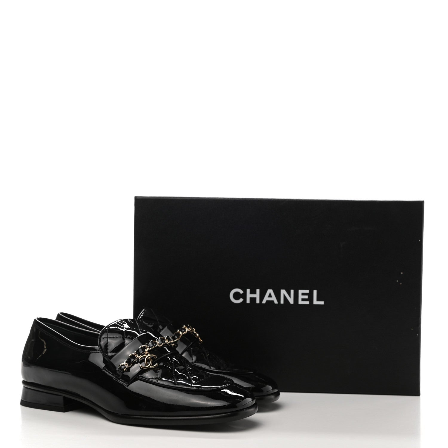 Chanel Patent Calfskin CC Chain Mocassin Loafers 36.5 Black 9 of 10