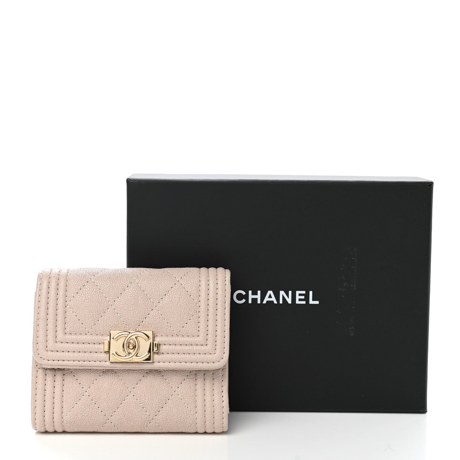 Chanel Caviar Quilted Compact Boy Flap Wallet Beige 8 of 8
