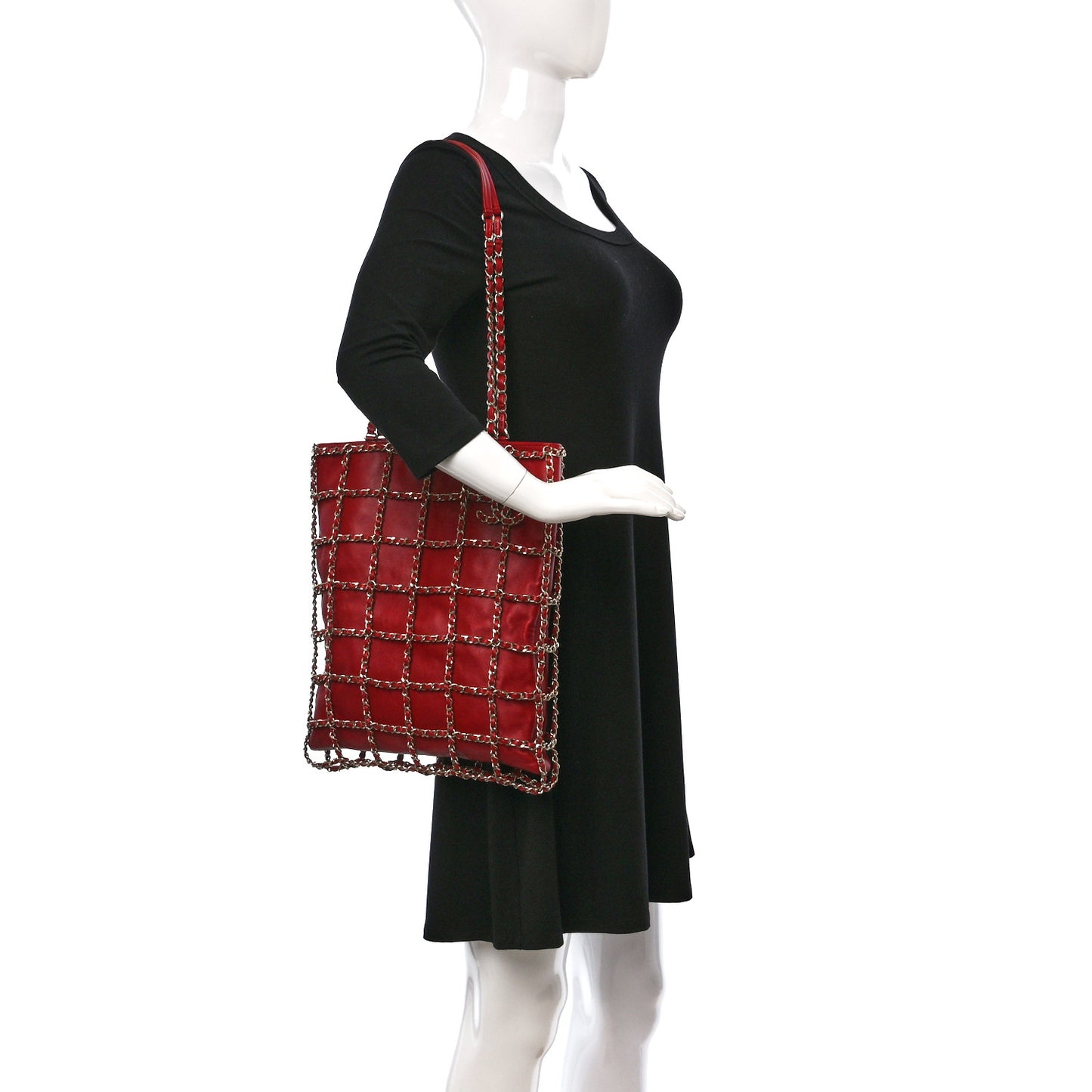 Lambskin Large Shopping Chain Tote Red