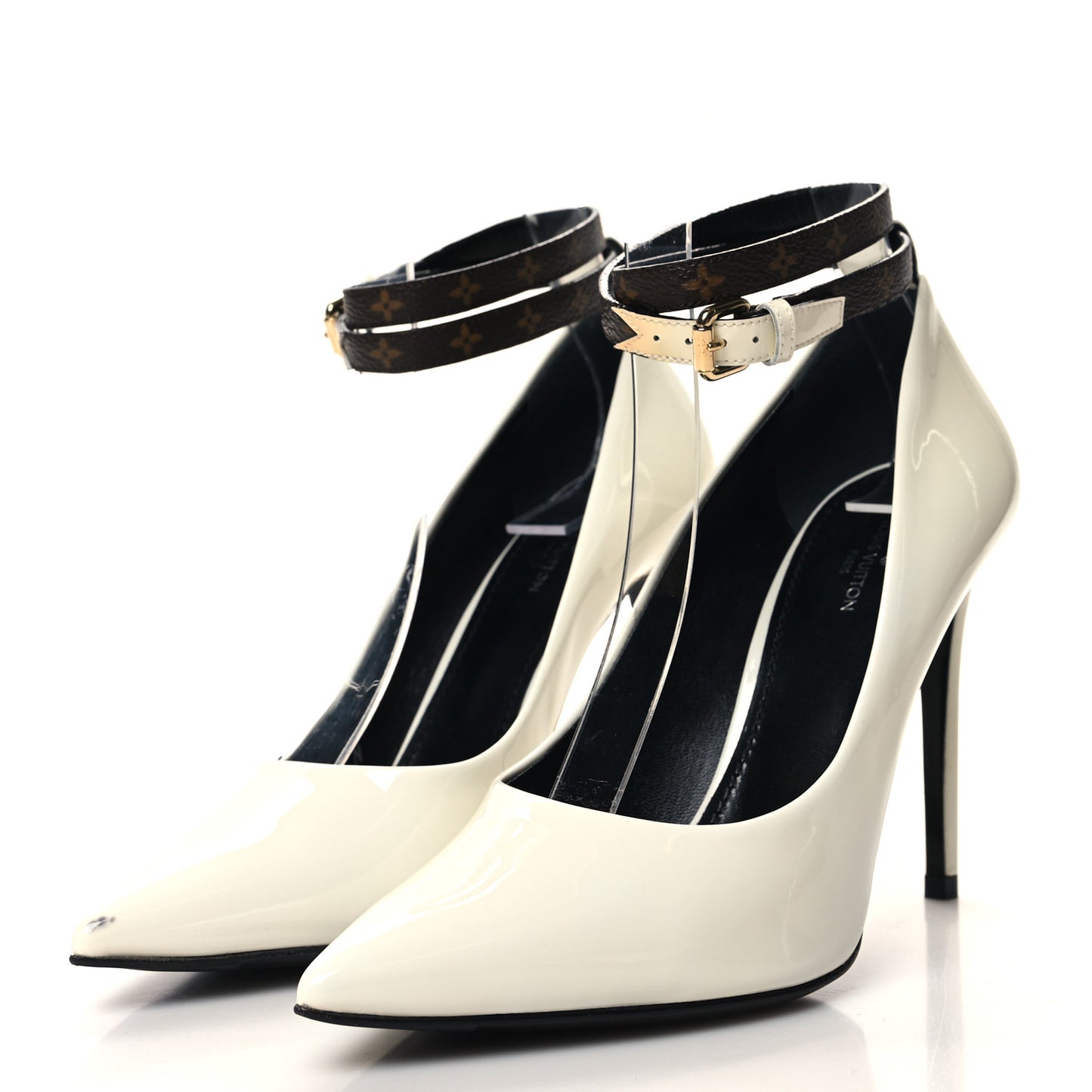 Monogram Patent Call Back Pumps 36 White