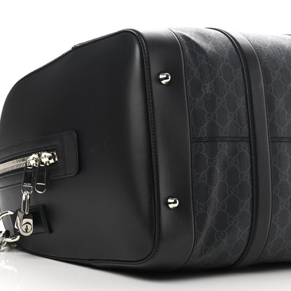 Gucci Soft GG Supreme Monogram Appia Calfskin Web Medium Carry On Duffle Bag Black Grey 9 of 15