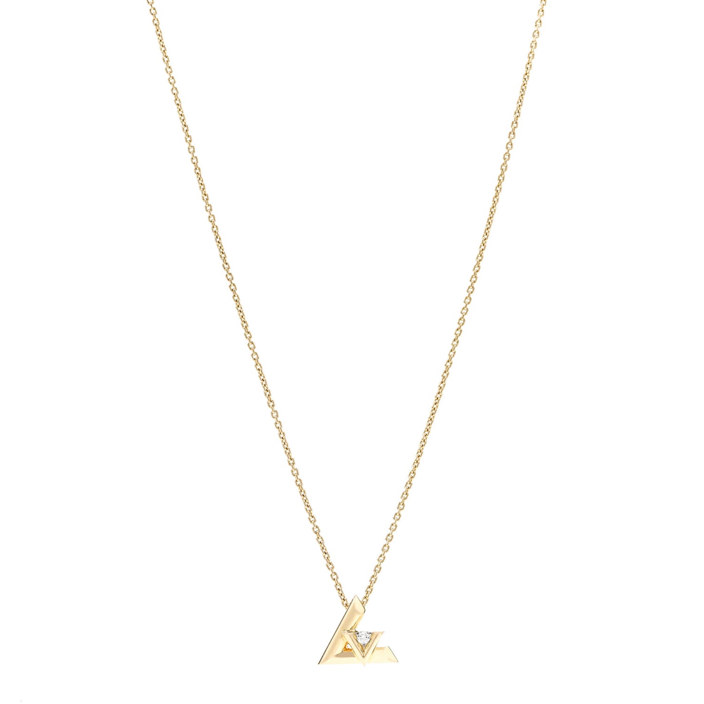 18K Yellow Gold Diamond Small LV Volt One Pendant Necklace
