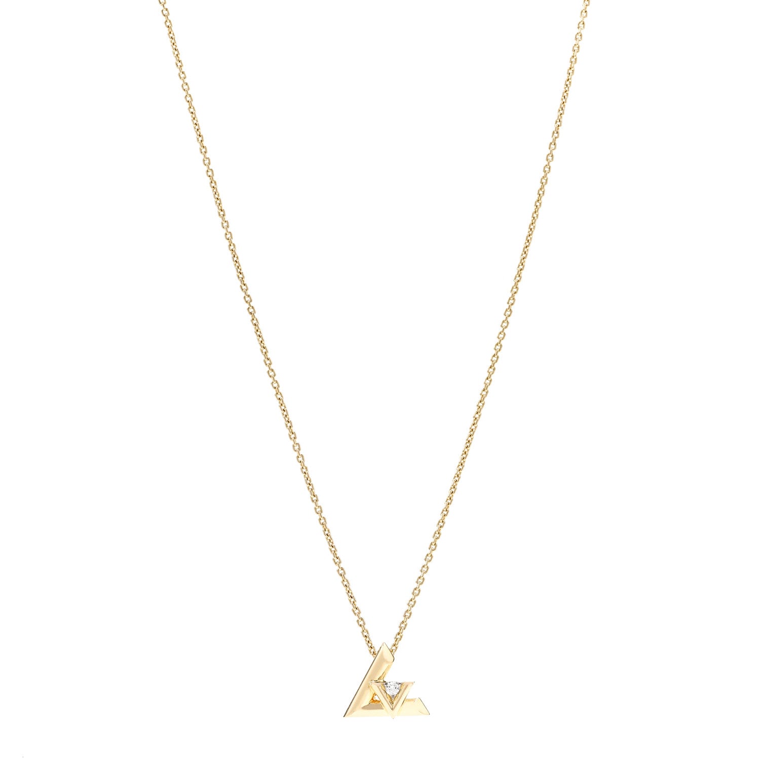 Louis Vuitton 18K Yellow Gold Diamond Small LV Volt One Pendant Necklace 1 of 7