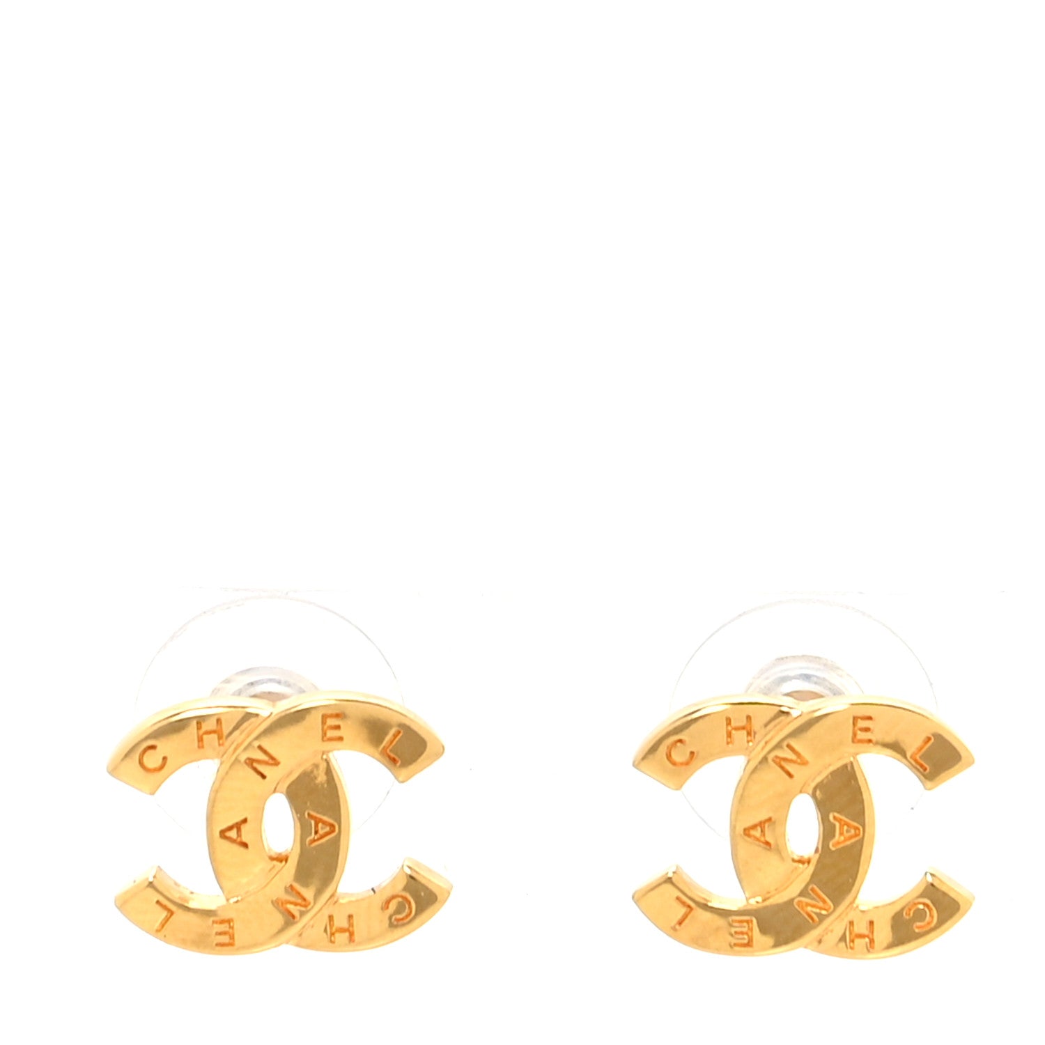 Chanel Metal CC Paris Button Stud Earrings Gold 1 of 4