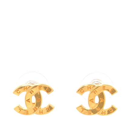 Chanel Metal CC Paris Button Stud Earrings Gold 1 of 4