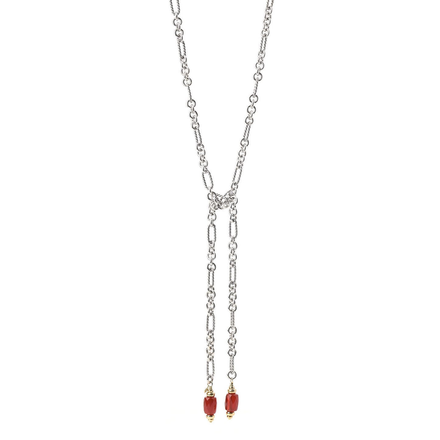 Sterling Silver 18K Yellow Gold Carnelian Figaro Bijoux Lariat Necklace