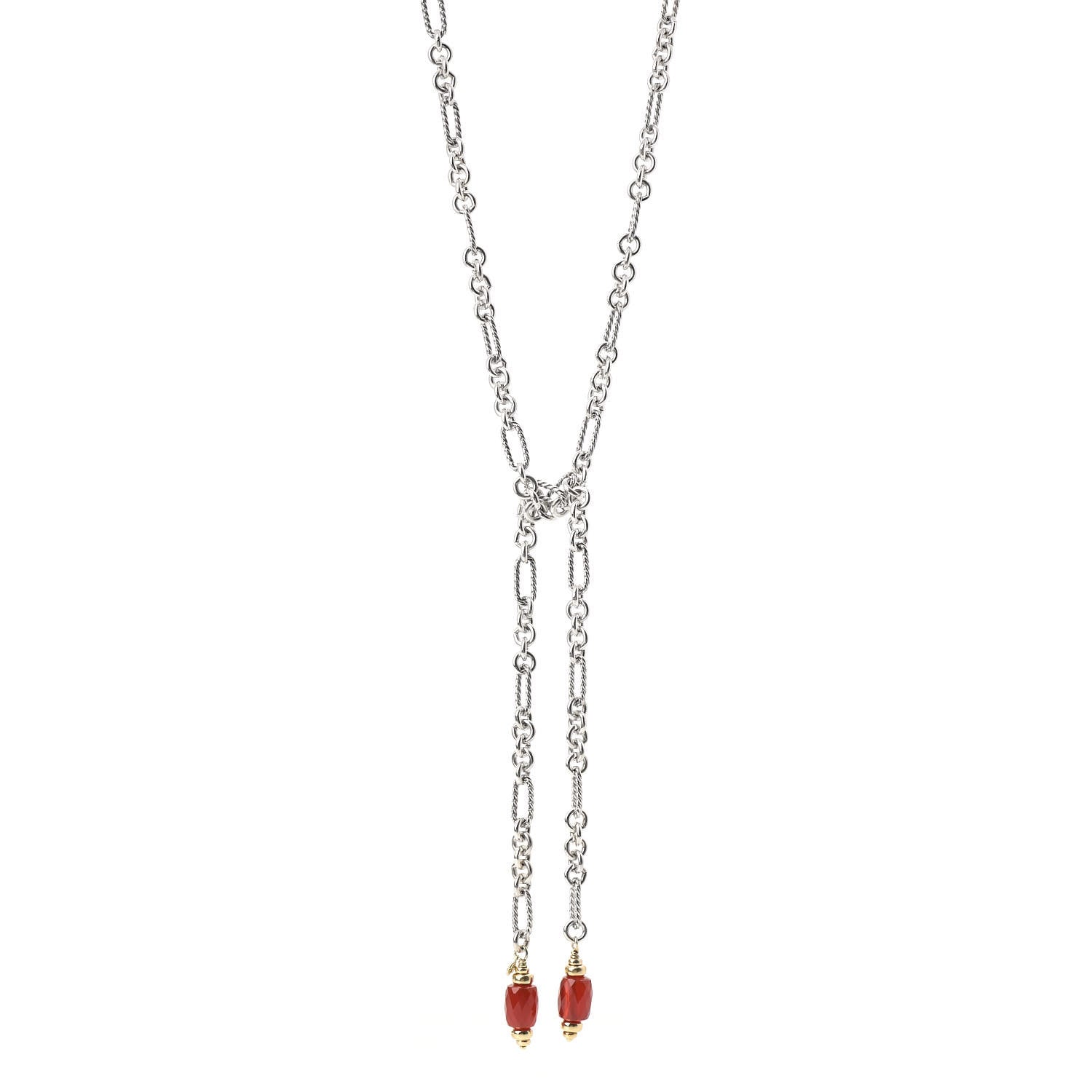 David Yurman Sterling Silver 18K Yellow Gold Carnelian Figaro Bijoux Lariat Necklace 1 of 5