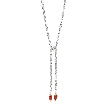 David Yurman Sterling Silver 18K Yellow Gold Carnelian Figaro Bijoux Lariat Necklace 1 of 5