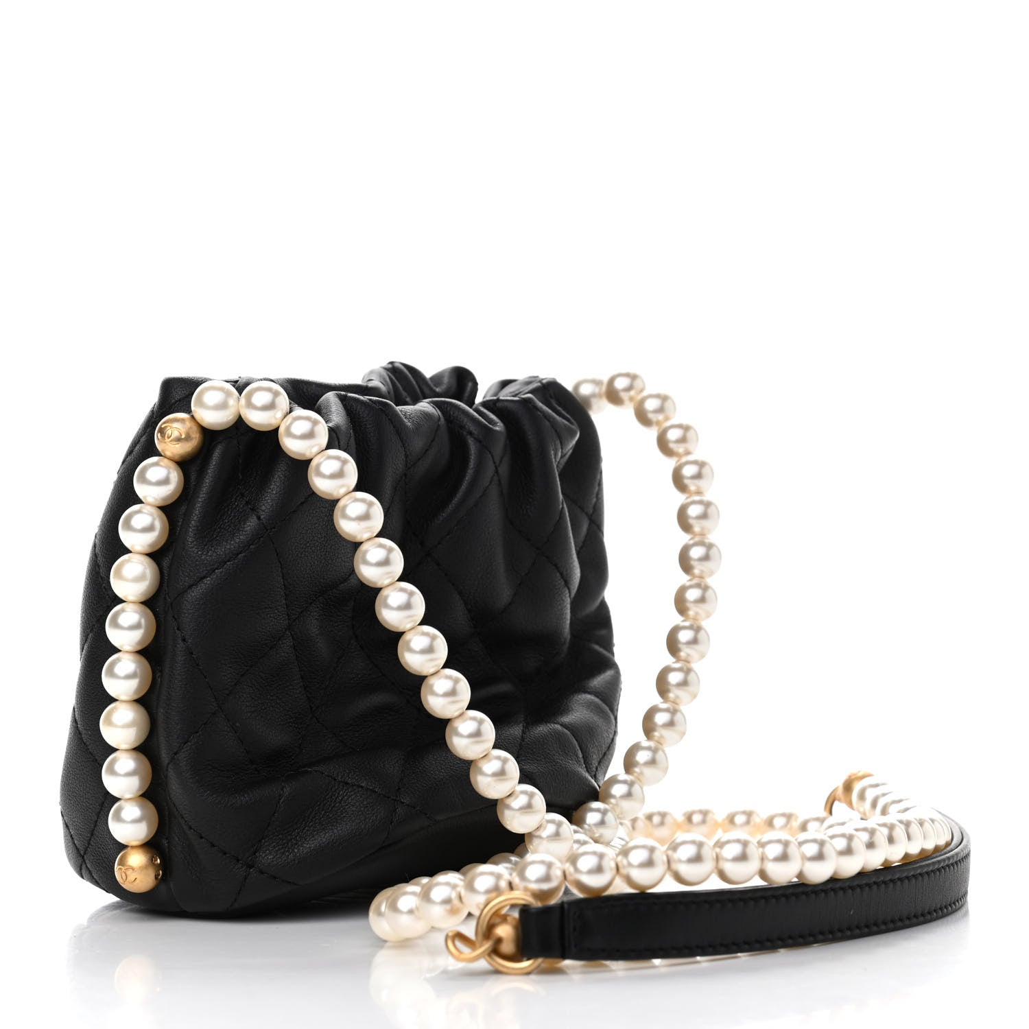 Chanel Calfskin Quilted Pearl Mini About Pearls Drawstring Bucket Bag Black 3 of 10