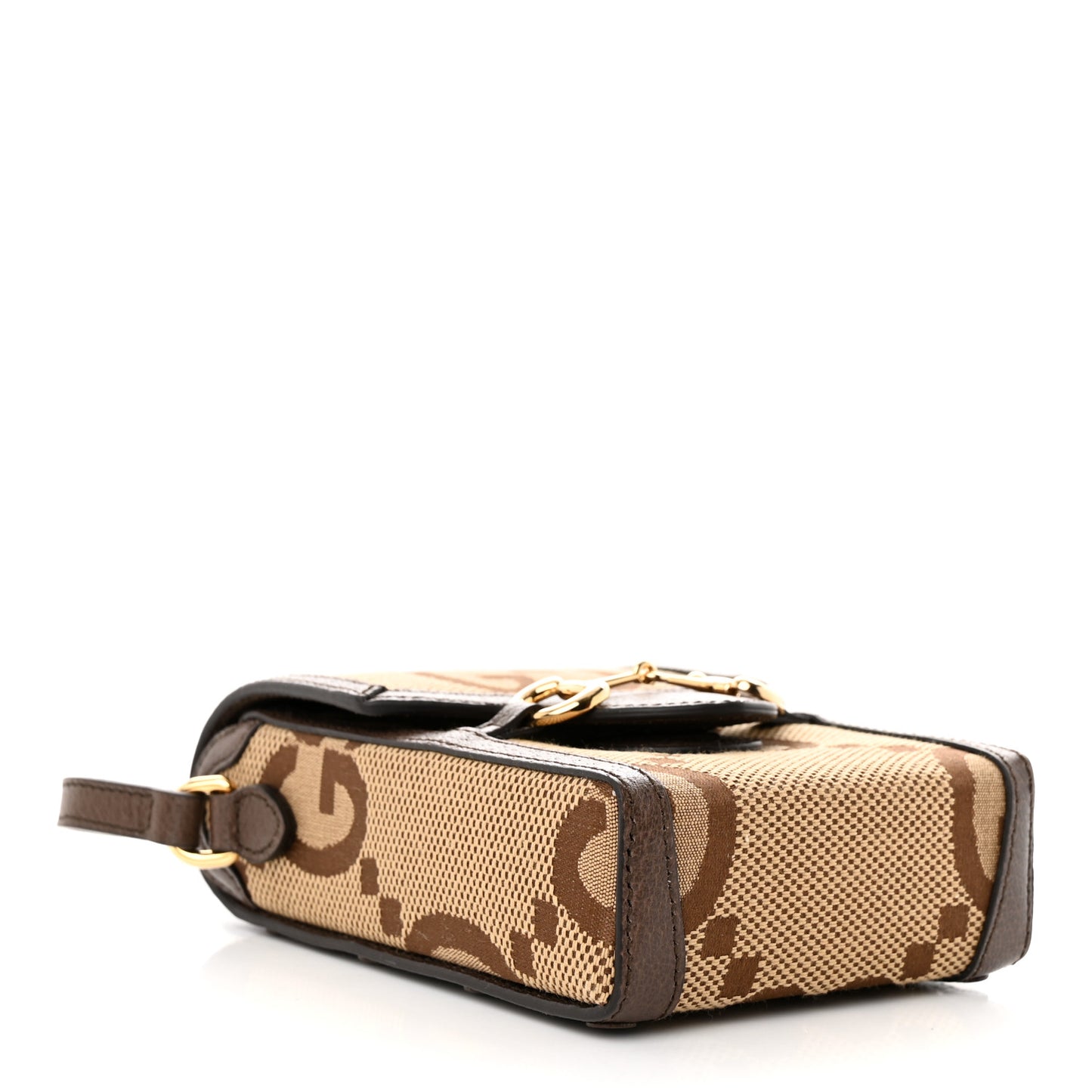 Monogram Jumbo GG Textured Dollar Calfskin Mini Horsebit 1955 Crossbody Bag Camel Ebony New Acero