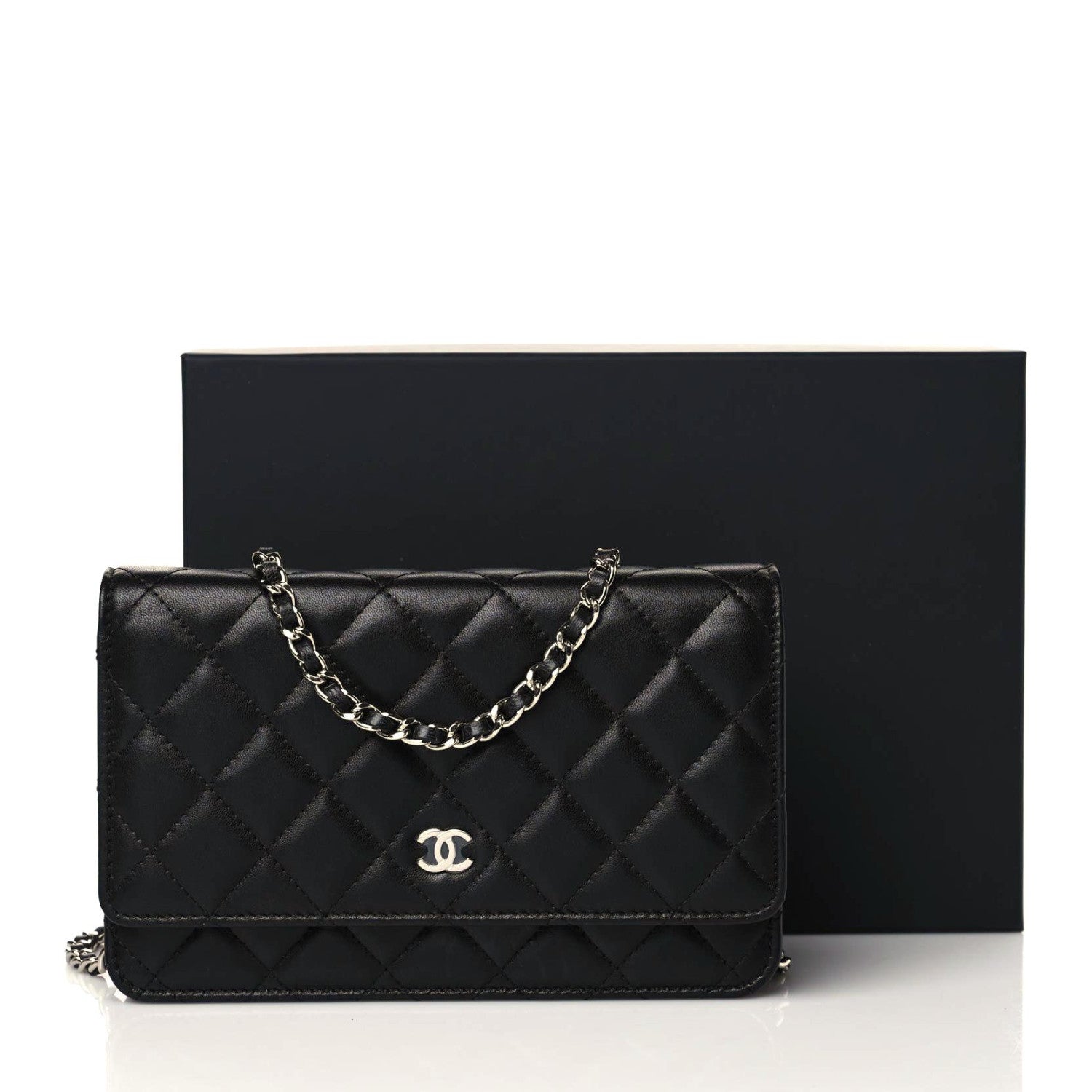 Chanel Lambskin Quilted Wallet On Chain WOC Black 7 of 12