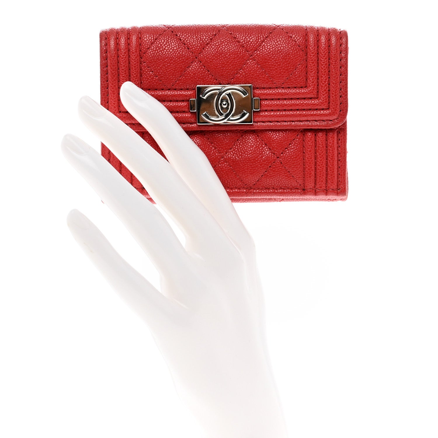 Chanel Caviar Quilted Small Boy Flap Wallet Red 2 of 11