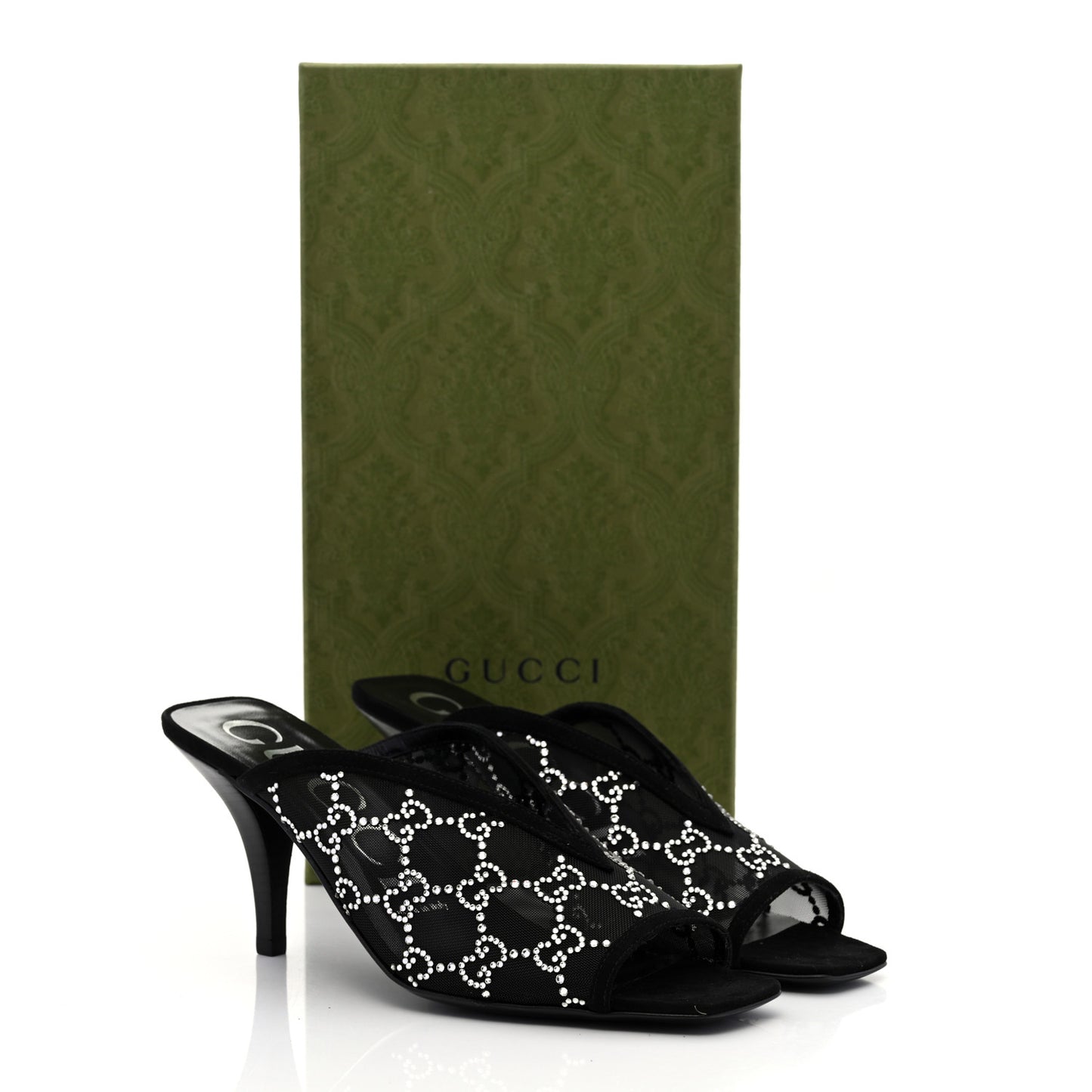 Tela Retino Kid Scamosciato Crystal GG Monogram Square G 95mm Slide Sandals 37.5 Black