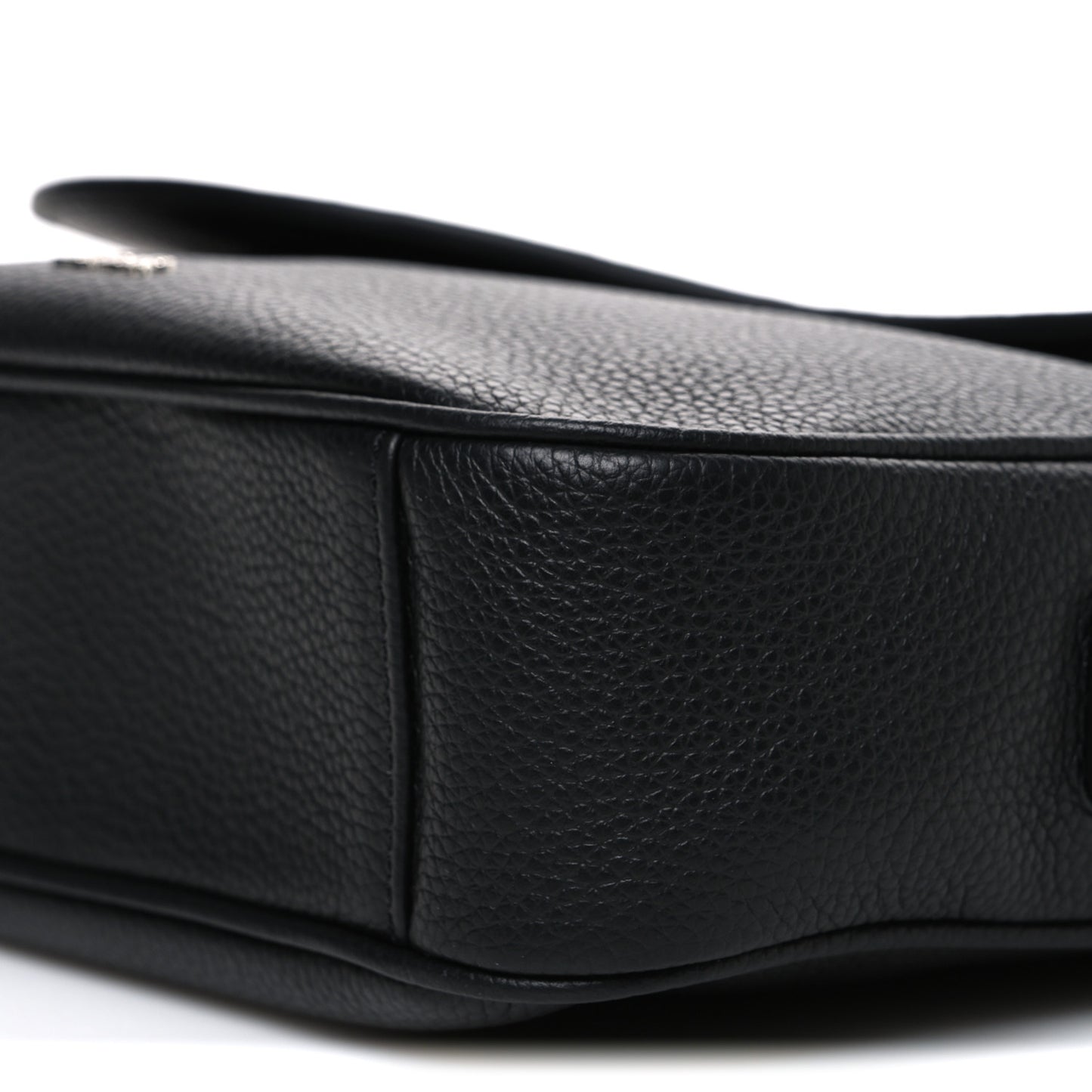 Grained Calfskin Saddle Messenger Bag Black