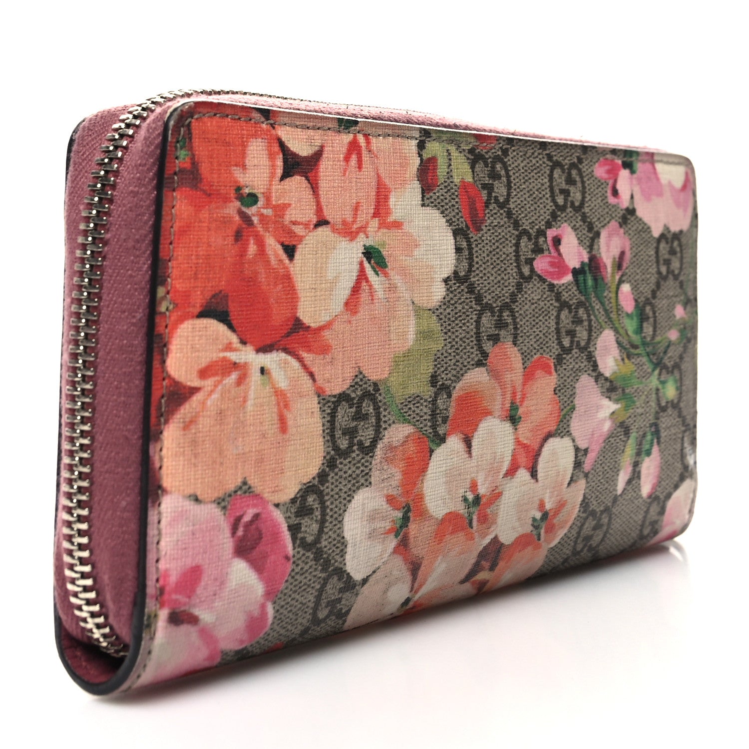 Gucci GG Supreme Monogram Blooms Zip Around Wallet Beige Multicolor Dry Rose 3 of 11