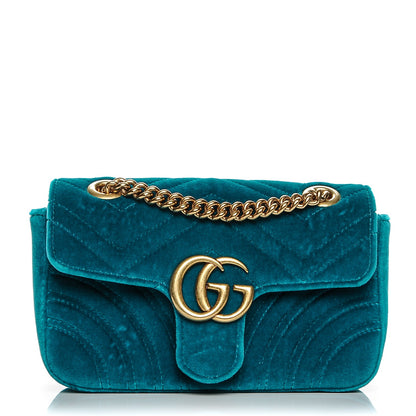 Gucci Velvet Matelasse Mini GG Marmont Shoulder Bag Pavone Cyan 1 of 6