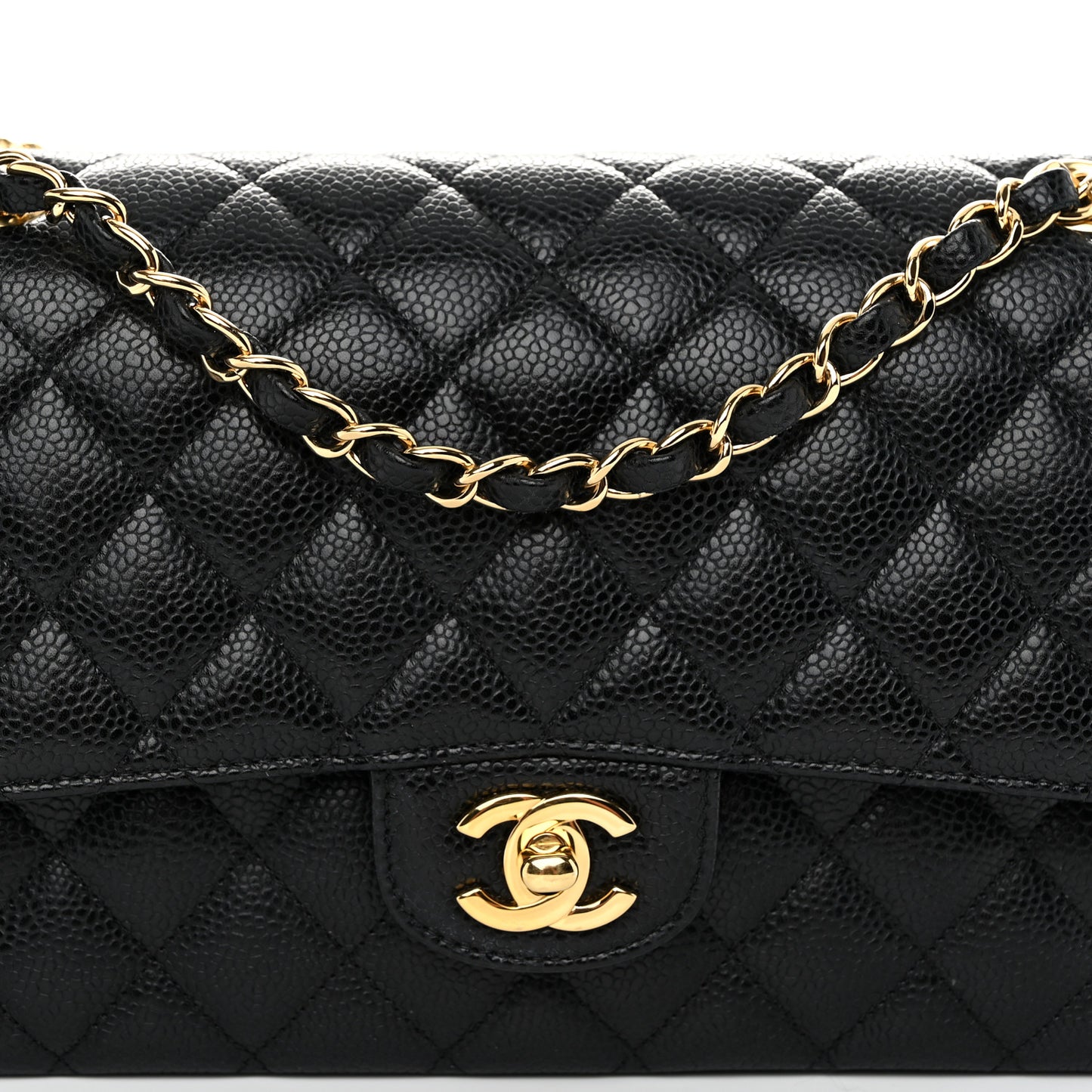 Caviar Quilted Medium Double Flap Black