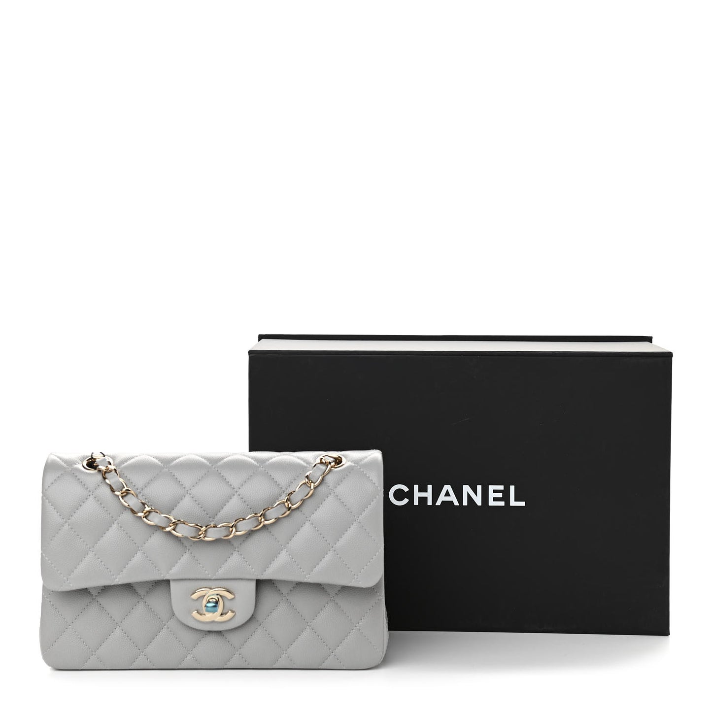 Caviar Quilted Small Double Flap Grey