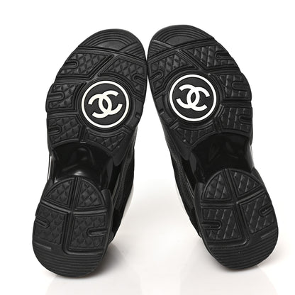 Chanel Mesh Suede Grained Calfskin Womens CC Sneakers 38 Black White 5 of 8