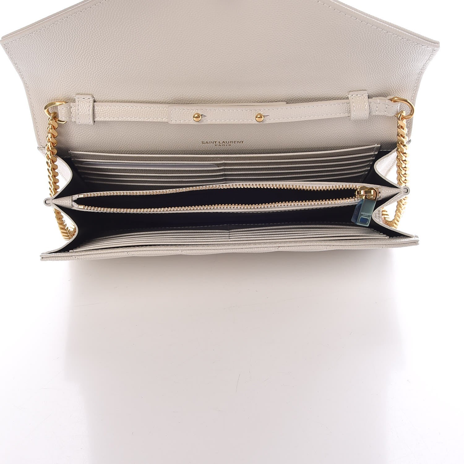 Saint Laurent Grain De Poudre Matelasse Chevron Monogram Chain Wallet Ivory 5 of 8