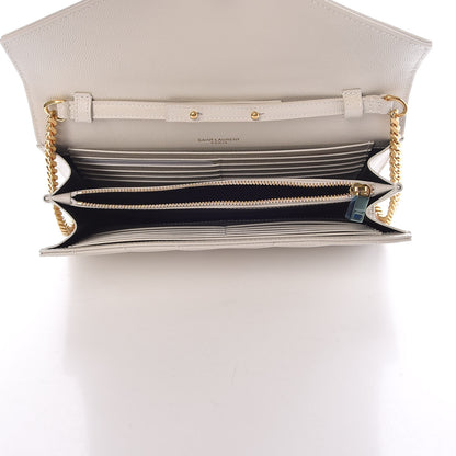 Saint Laurent Grain De Poudre Matelasse Chevron Monogram Chain Wallet Ivory 5 of 8