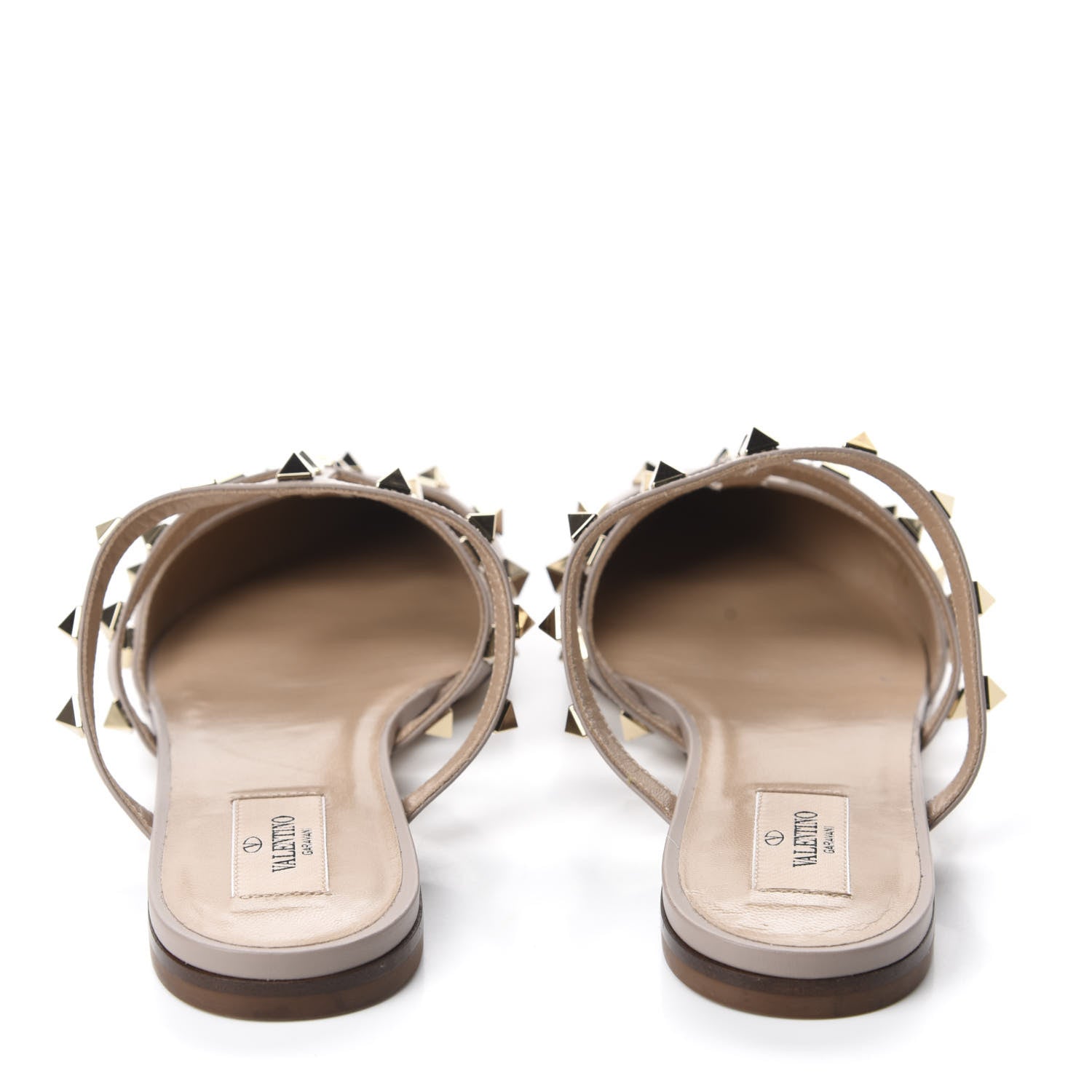 Valentino Garavani Pebbled Calfskin Rockstud Flat Cage Mules 38 Poudre 5 of 11
