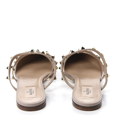 Valentino Garavani Pebbled Calfskin Rockstud Flat Cage Mules 38 Poudre 5 of 11