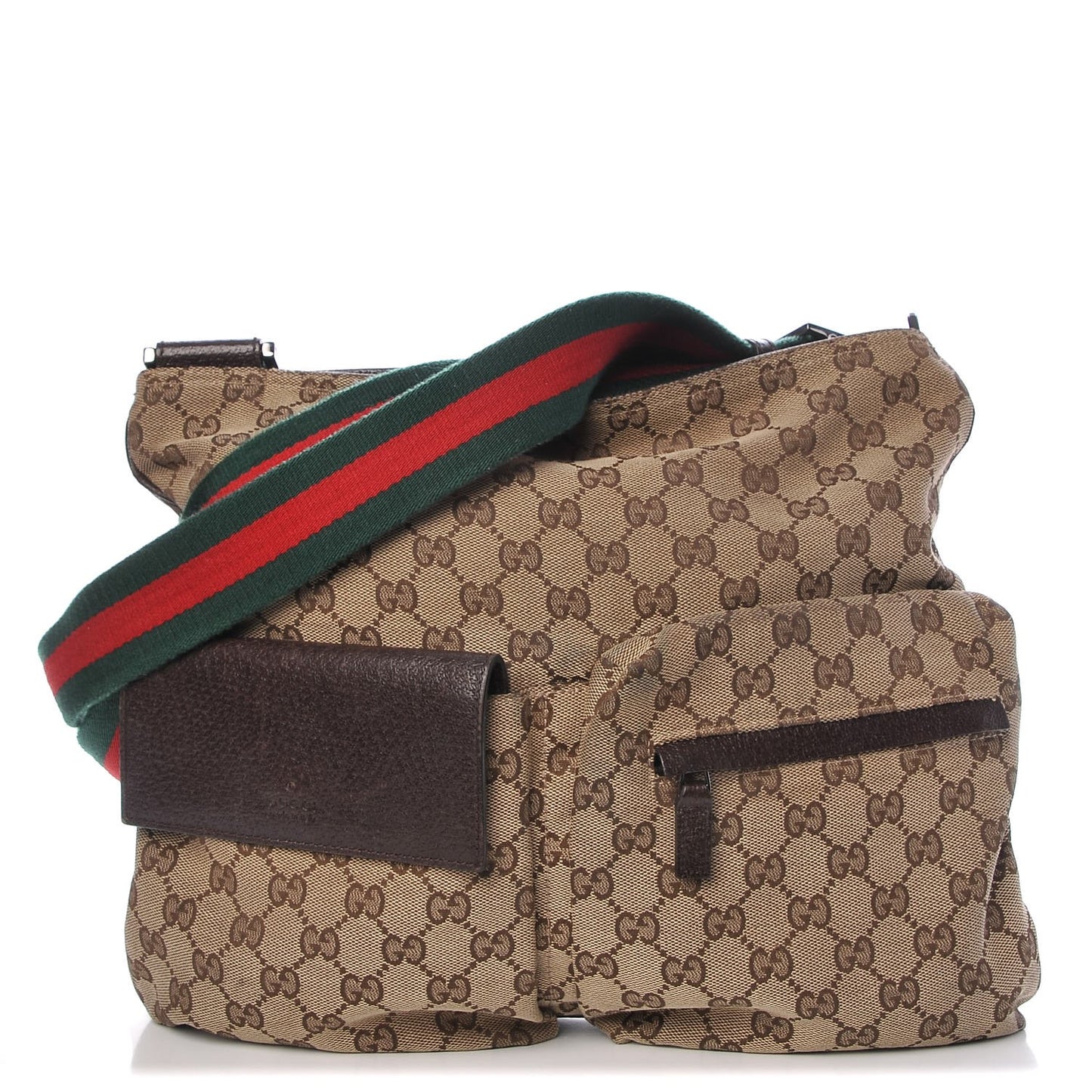 Monogram Web Medium Double Pocket Messenger Bag Dark Brown