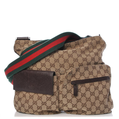 Gucci Monogram Web Medium Double Pocket Messenger Bag Dark Brown 1 of 10