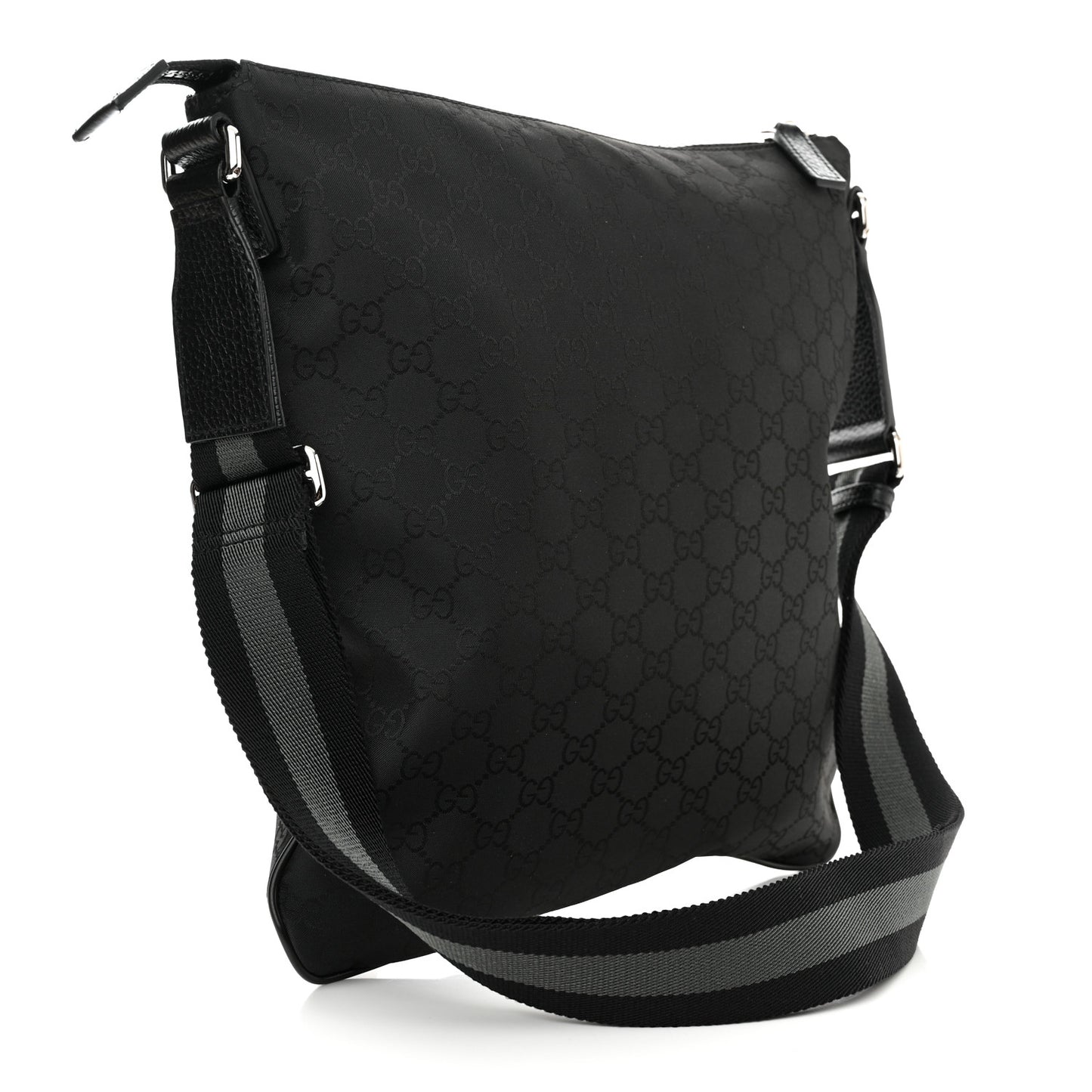 Nylon Monogram Medium Flat Messenger Bag Black