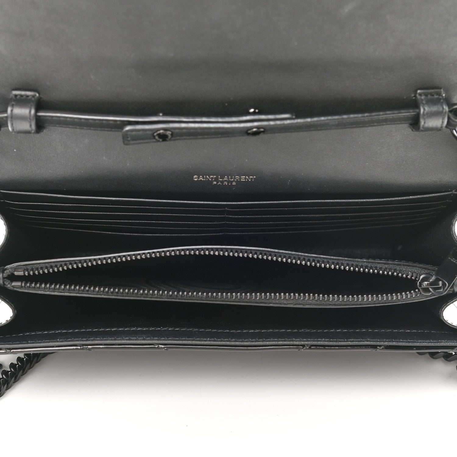 Saint Laurent Patent Matelasse Chevron Monogram Chain Wallet Black 5 of 8