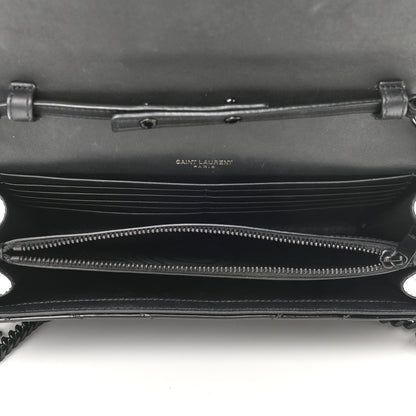 Saint Laurent Patent Matelasse Chevron Monogram Chain Wallet Black 5 of 8