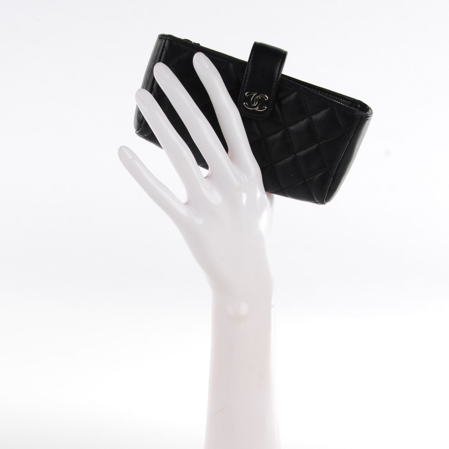 Lambskin Quilted Mini Phone Holder Clutch Black