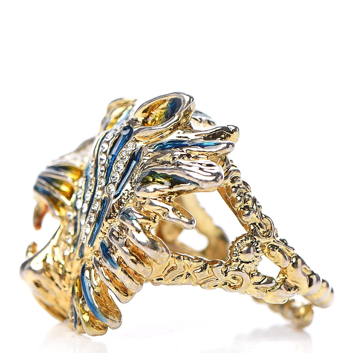 Metal Crystal Lion Head Ring M Aged Gold Multicolor