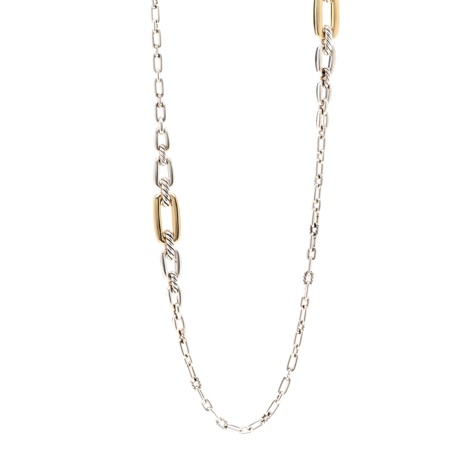 David Yurman Sterling Silver 18K Yellow Gold Wellesley Long Chain Link Necklace 1 of 4
