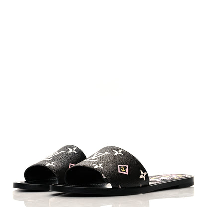 Louis Vuitton Monogram Wild At Heart Lock It Flat Mule 38 Black 3 of 9