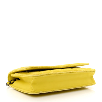 Chanel Velvet Quilted Wallet On Chain WOC Yellow 4 of 15