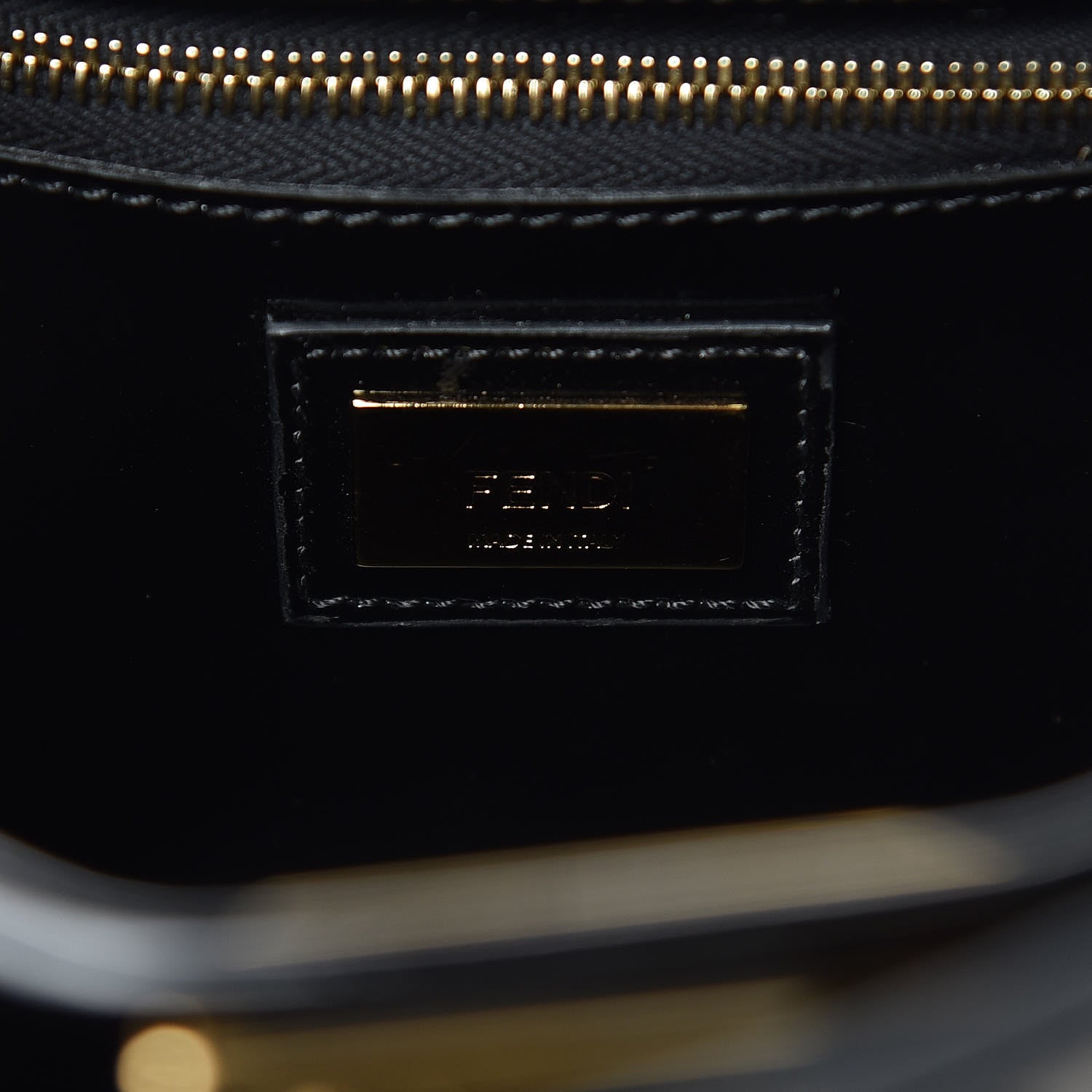 Fendi Patent Glazed Fabric Vitello Century FF 1974 Stamp Patch Mini Peekaboo Iconic Satchel with FF Defender Cover Black Mogano Panna 7 of 9