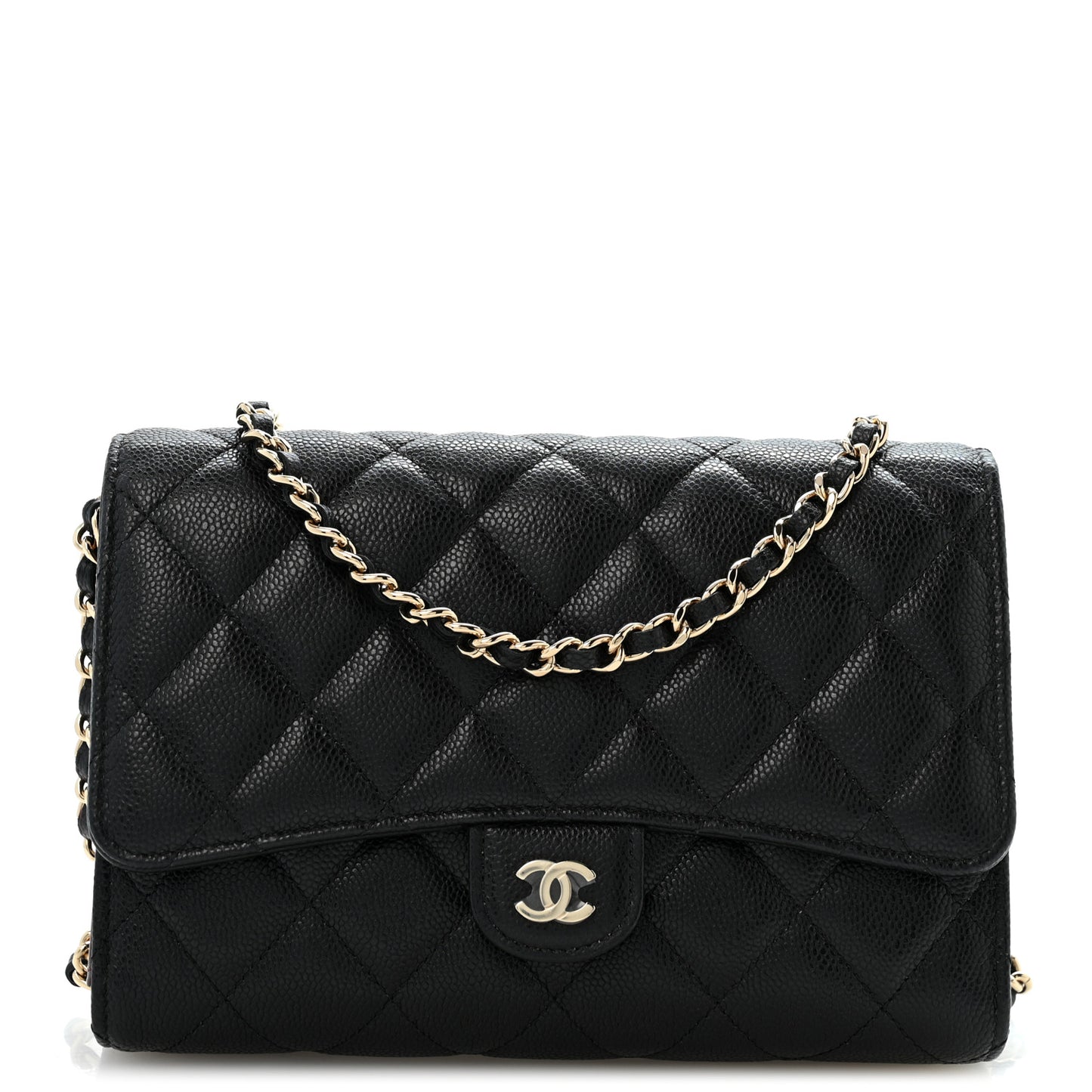 Caviar Quilted Compact Wallet On Chain WOC Black