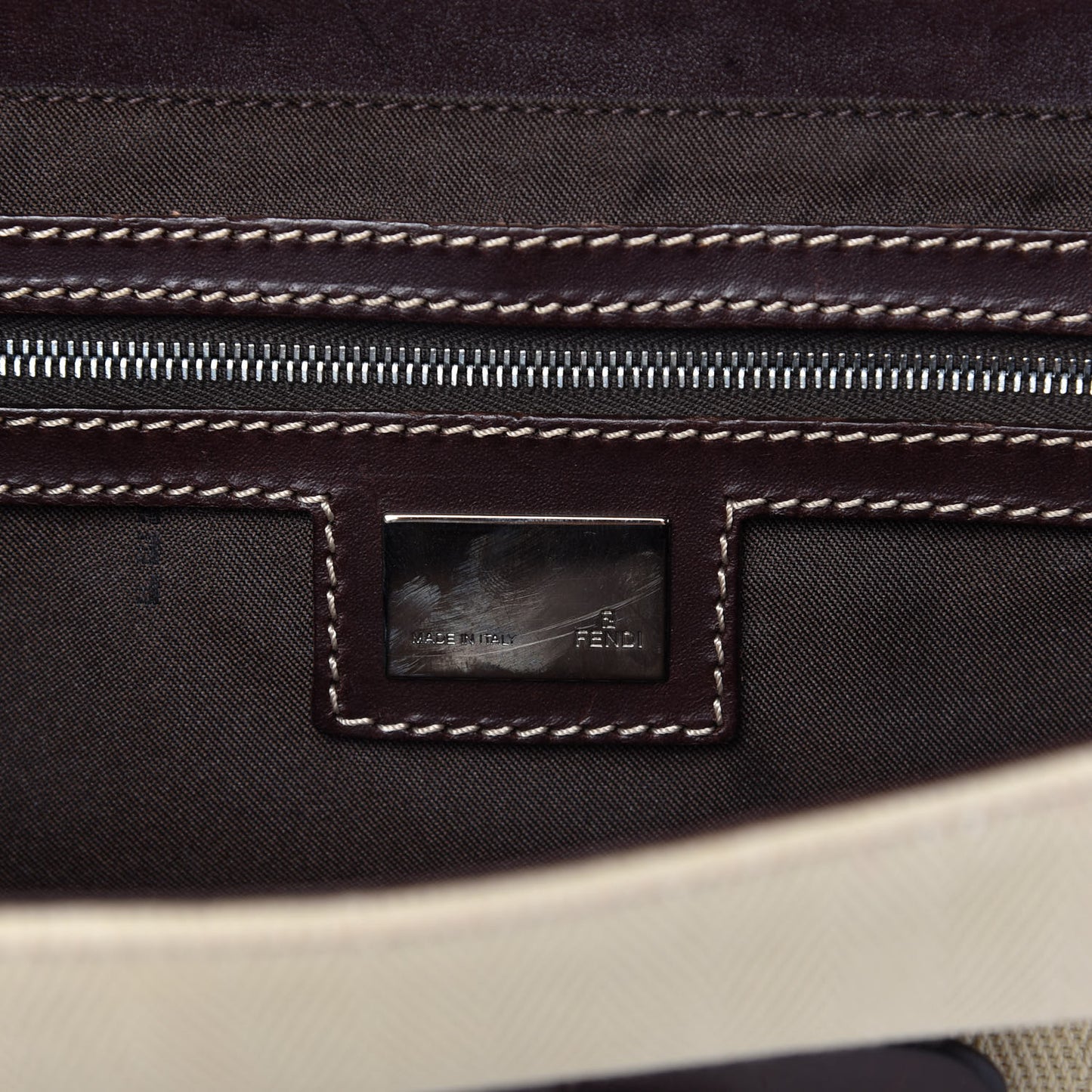 Canvas Calfskin Flap Bag Panna Caffe