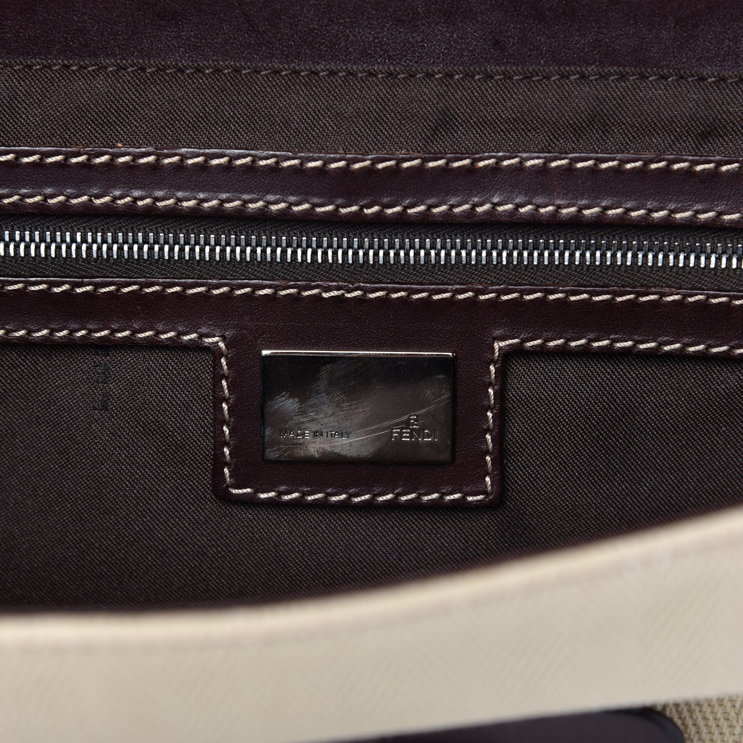 Fendi Canvas Calfskin Flap Bag Panna Caffe 8 of 9