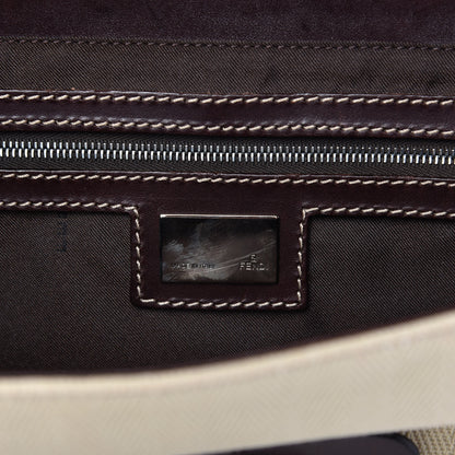 Fendi Canvas Calfskin Flap Bag Panna Caffe 8 of 9