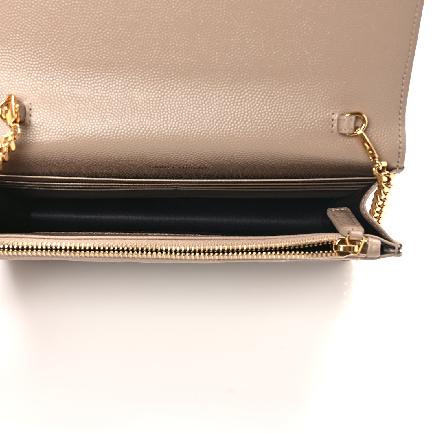 Saint Laurent Grain De Poudre Matelasse Chevron Monogram Envelope Chain Wallet Dark Beige 4 of 8