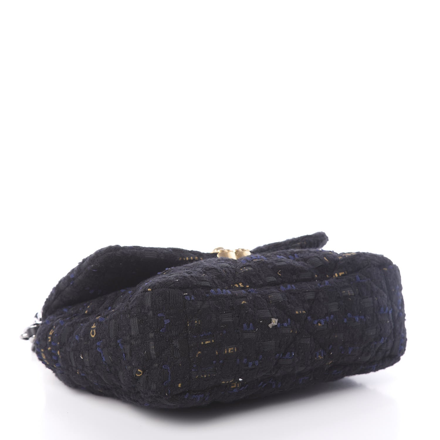 Chanel Tweed Quilted Medium 19 Flap Black Navy Gold 4 of 10