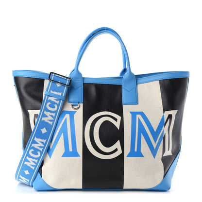 MCM Canvas Stripe Ilse Medium Shopper Tote Blue Cobalt 1 of 9
