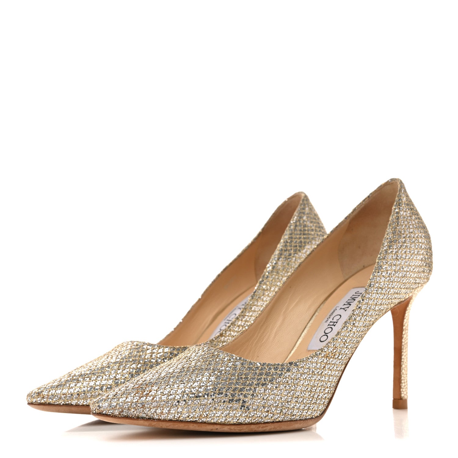 Jimmy Choo Glitter Fabric Romy 85 Pumps 37.5 Champagne 1864152