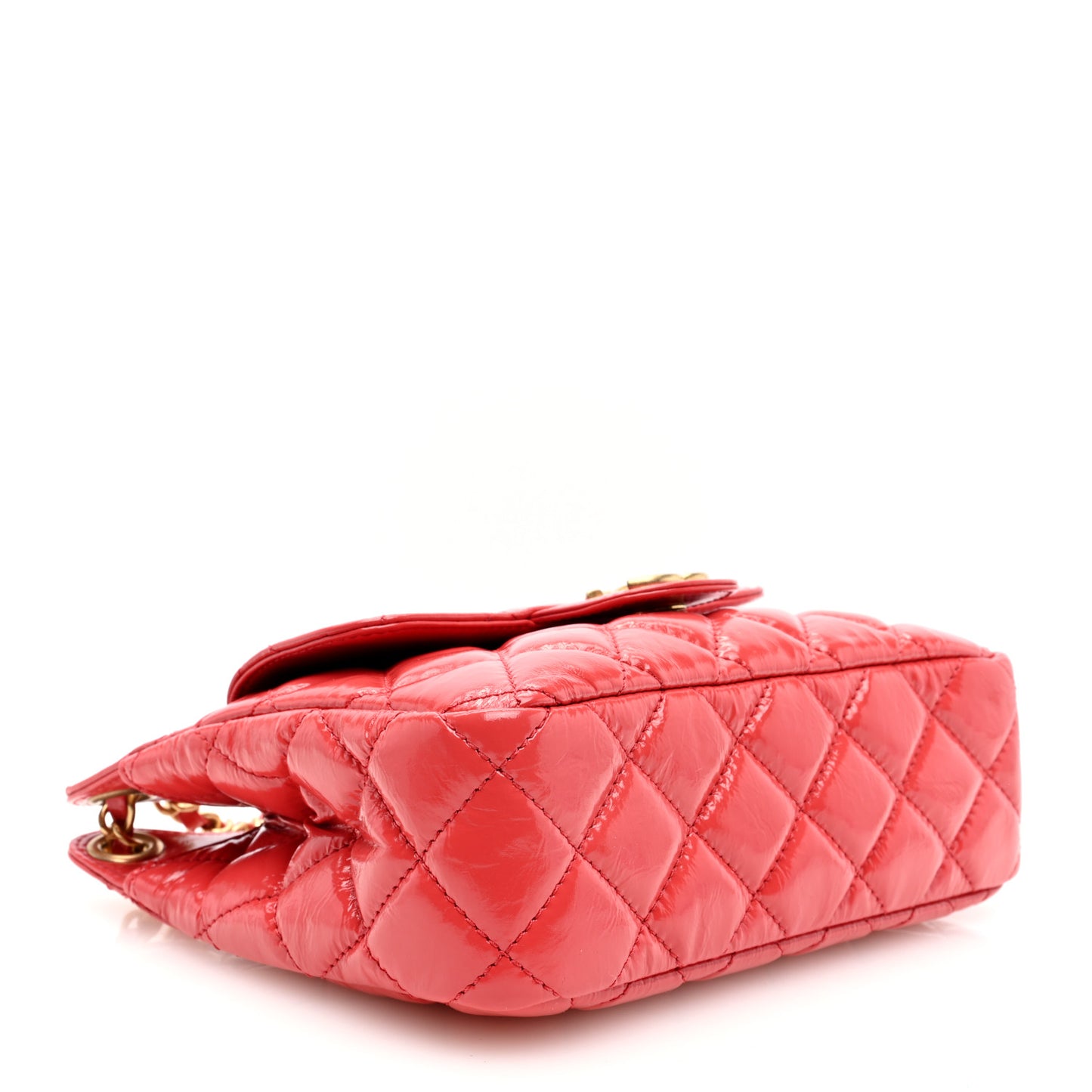 Shiny Crumpled Calfskin Quilted Small Wavy CC Hobo Red