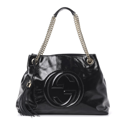 Gucci Patent Medium Soho Chain Shoulder Bag Black 1 of 9